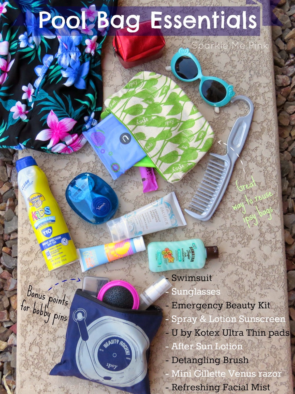 Sparkle Me Pink What's In My POOL Bag Pool Bag Essentials