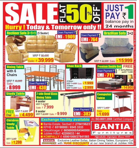Flatoff.in Offers & Discounts in Hyderabad Bantia furniture presents