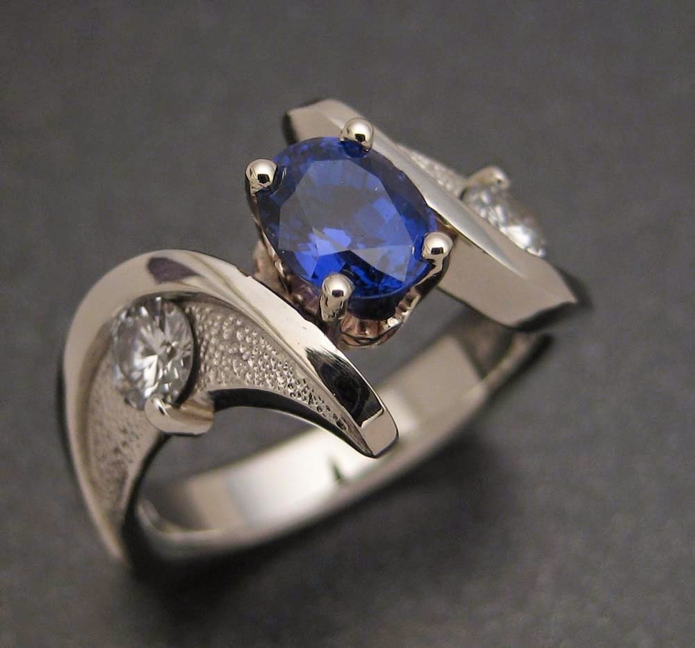 Blue Diamond Wedding Rings White Gold Los Angeles Model