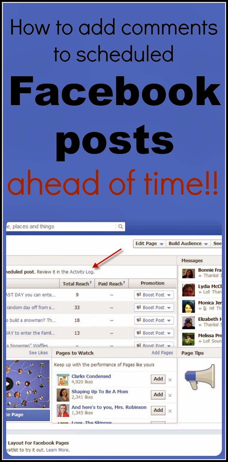 Ever wondered if there was a way to add your blog post's link in the comments of scheduled Facebook posts? Then check out this awesome trick! #blogger #facebook #bloggingtips