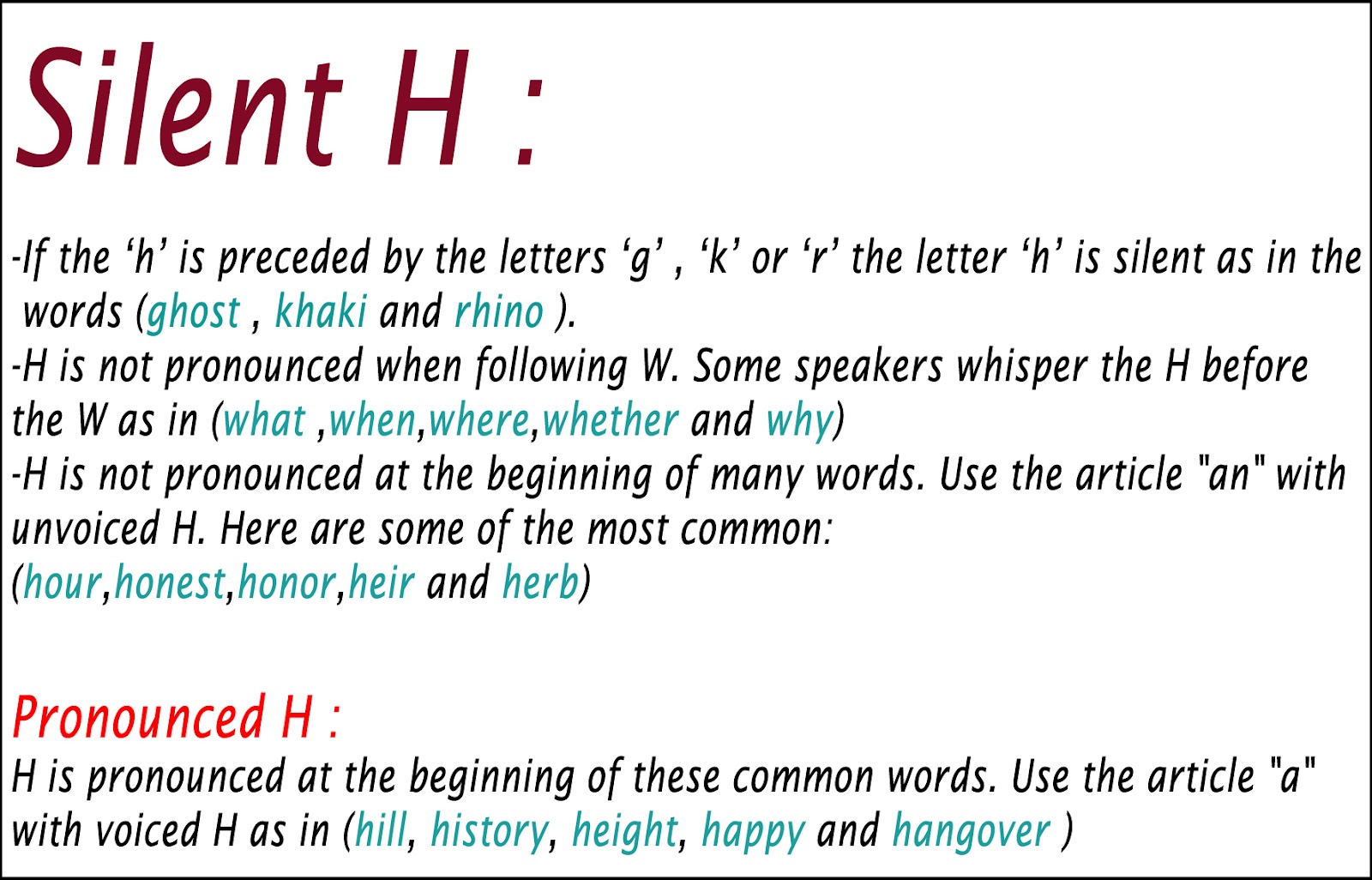 Pronuntiation: Silent letters  Silent+letter+H