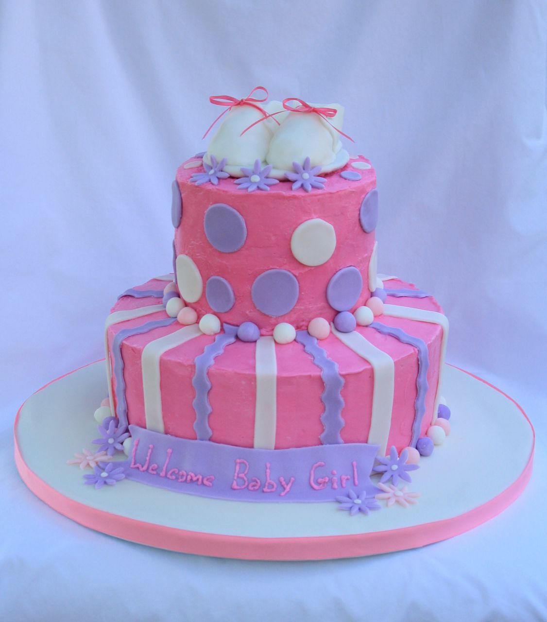 Cakealicious Surprises: Pink & Purple 2 Tier Baby Shower Cake