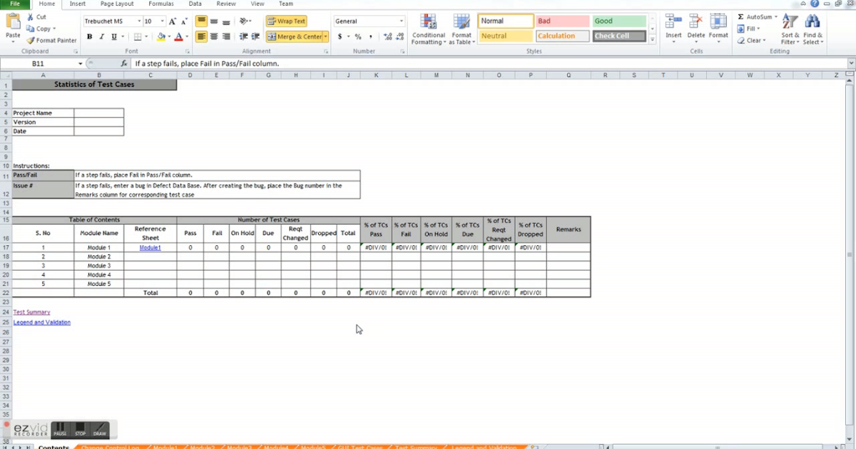 test case template