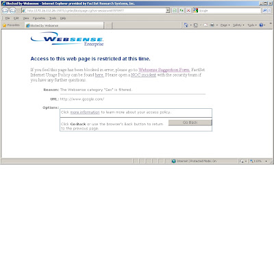 Websense Enterprise: Access to this web page is restricted at this time