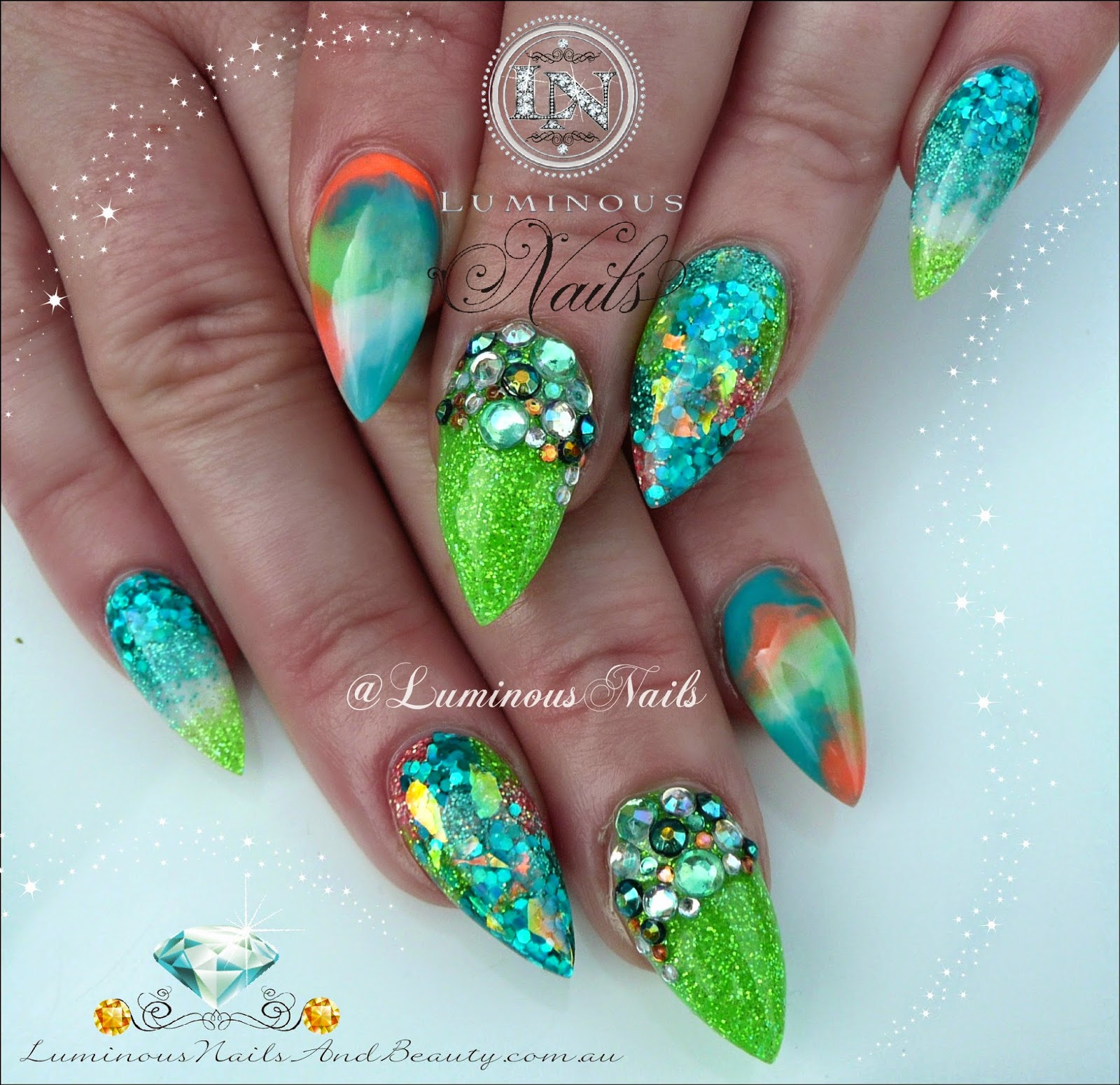 purple and turquoise nail designs
