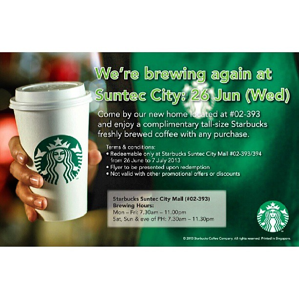Singapore Freebies Starbucks Free tallsize Starbucks freshly brewed