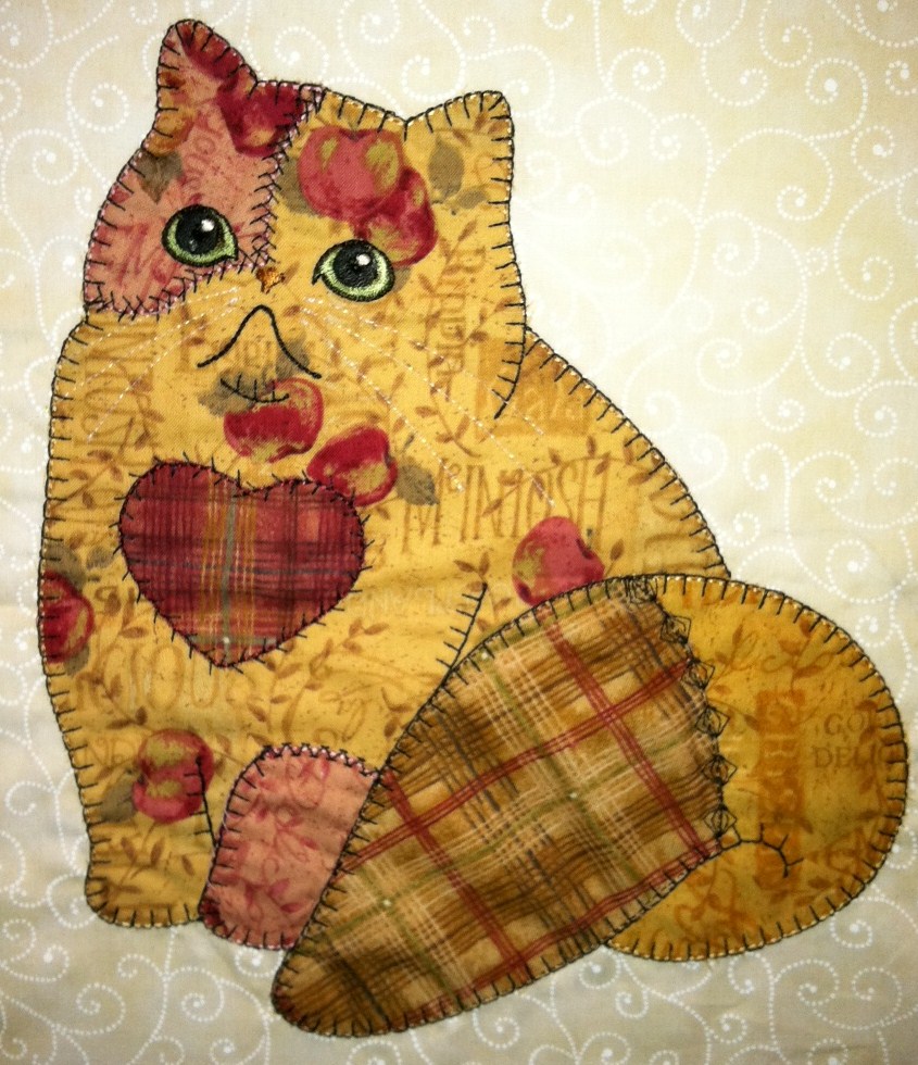Anna's Awesome Appliques Sample of Patch Cats in different color fabrics
