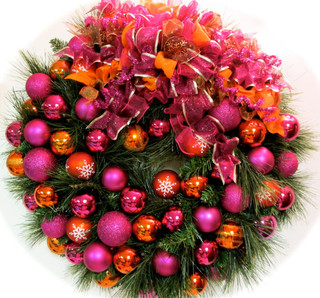 Holiday decorations christmas wreath orange pink outdoor outside bright newhart sandy designs these wreaths traditional non bold creators idea think THE BOLD AND THE BEAUTIFUL: NON-TRADITIONAL HOLIDAY COLOR SCHEMES…