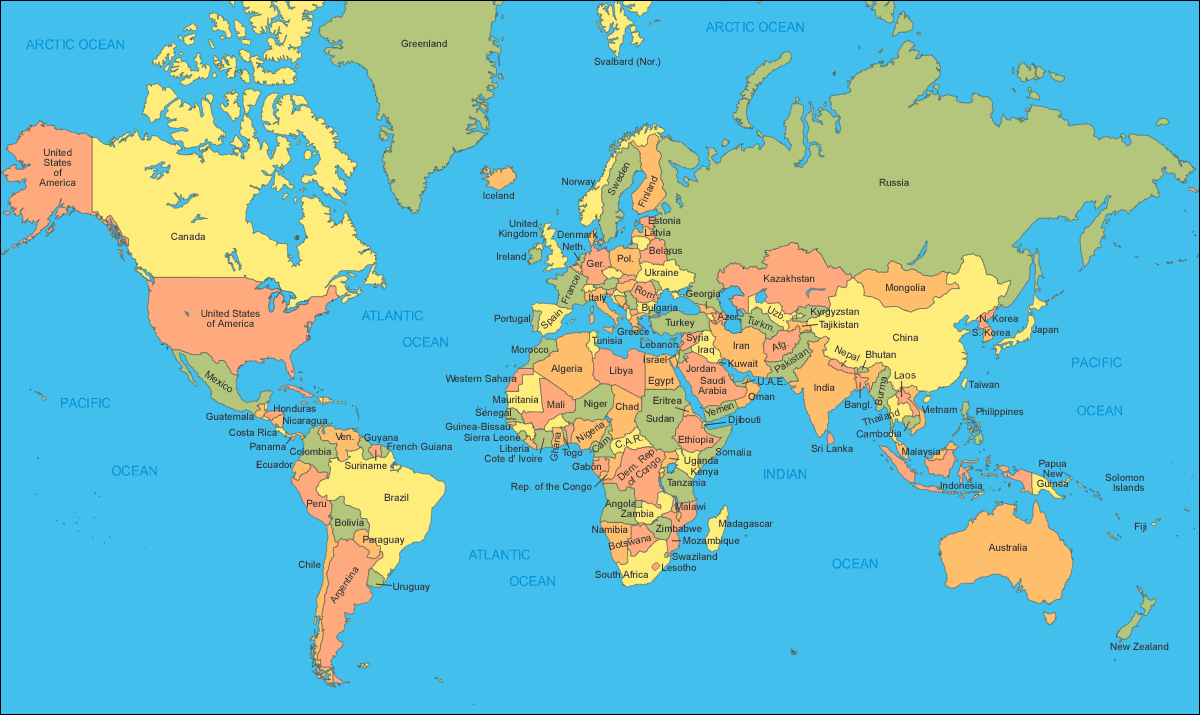 Mapa mundial con nombres de paises - Imagui