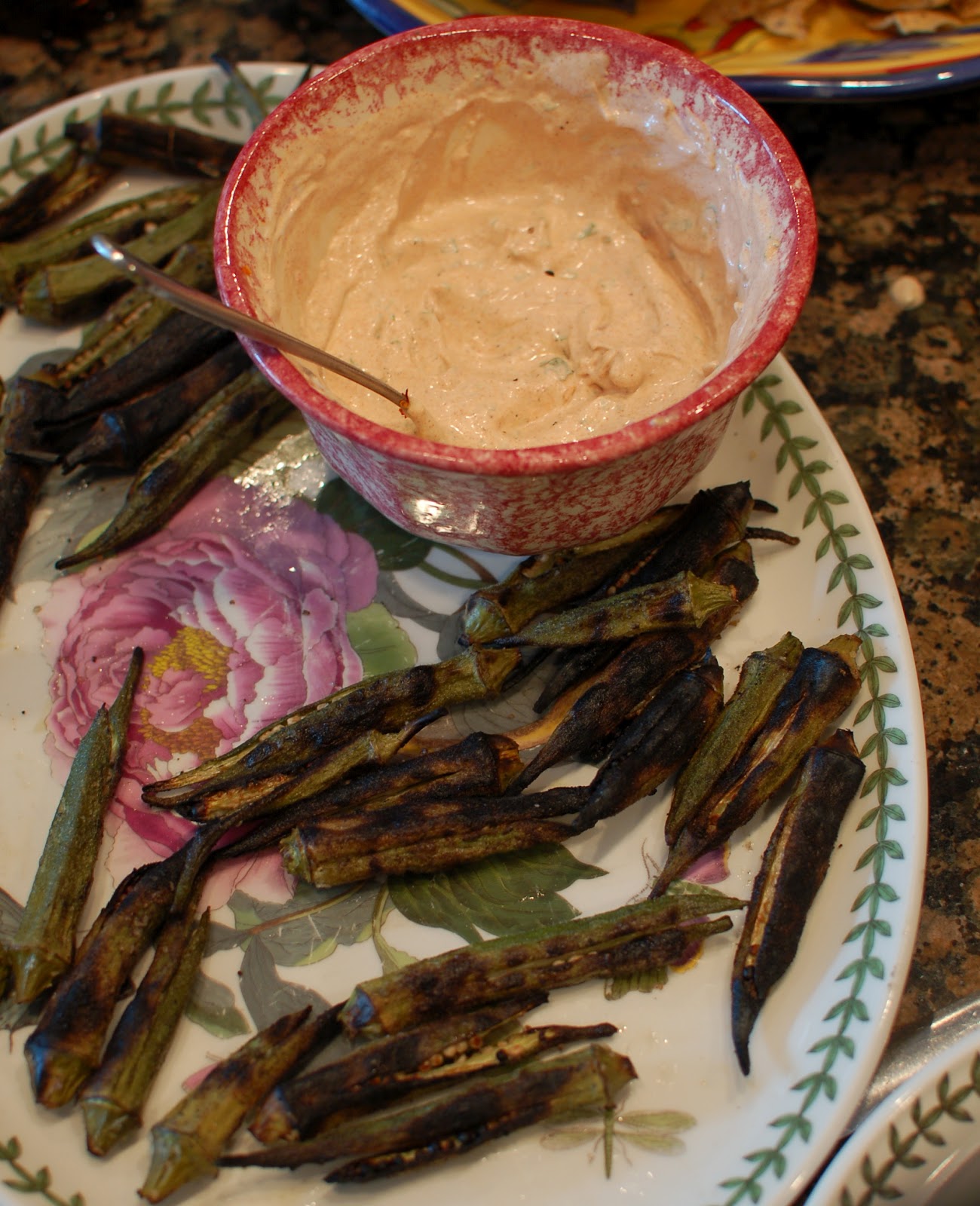 grilled okra with paprikashallot dip lb's good spoon