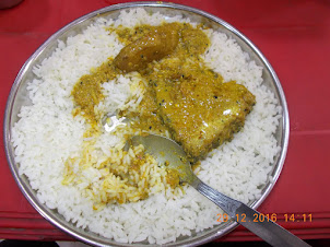 "Katla fish curry/rice" costing only Rs 80 at the "Mancherji's" restaurant on Kyd Street.