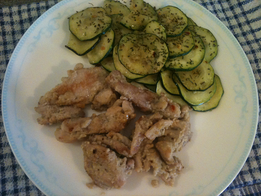 Poached Coconut Chicken with Zucchini Chips