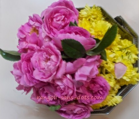flowers including pink rose offered for dhwaja Ugadi-celebration-1.jpg
