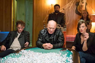 Anton Yelchin, Ed Harris and Milla Jovovich in Cymbeline