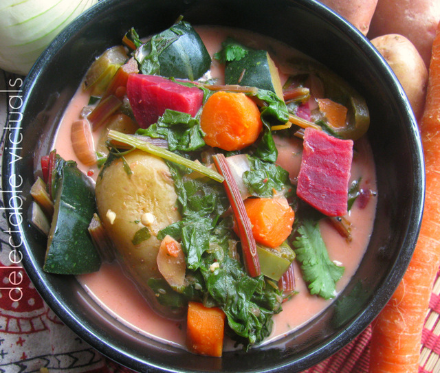 Delectable Victuals Beet Greens, Beets, Zucchini, Fingerling Potatoes