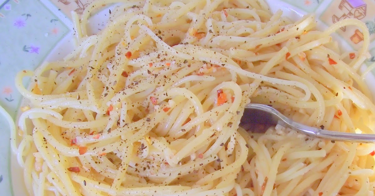 A View at FiveTwo Broke Food Pasta with Garlic, Olive Oil, and Red