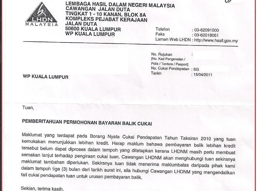 Surat Rayuan Pembetulan Lhdn Terengganu T