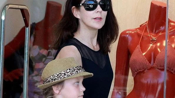 Crown Princess Mary of Denmark with daughters Princess Isabella and Princess Josephine of Denmark and Amber Petty at the Gold Coast in Marina Mirage shopping centre