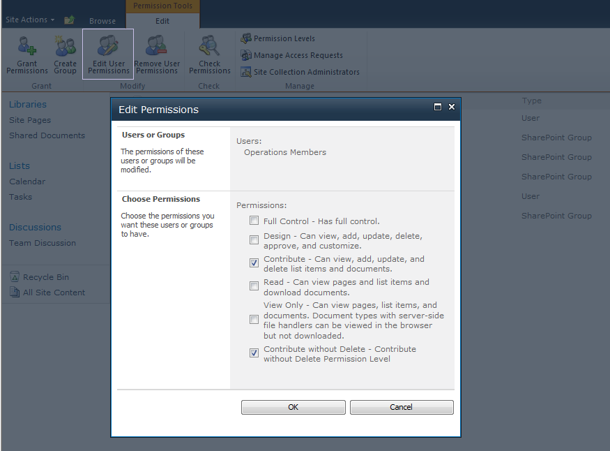 sharepoint 2010 change permission level for a group sharepoint 2010 change permission level for a group