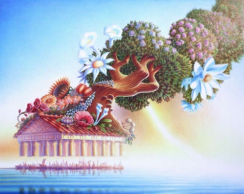15-Flower-Temple-Jeff-Mihalyo-Symbolism-and-Narrative-in-Surreal-Oil-Paintings-www-designstack-co