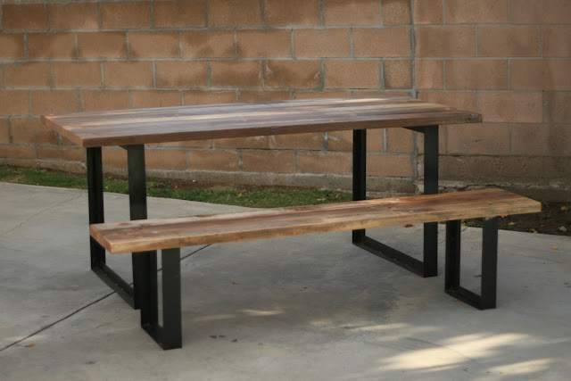 wooden bench steel legs