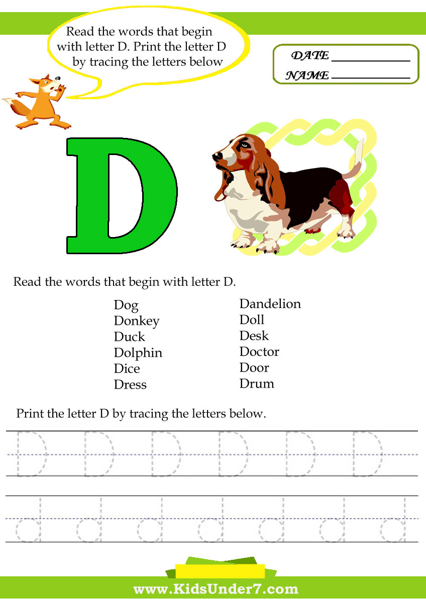 Kids Under 7: Alphabet worksheets.Trace and Print Letter D