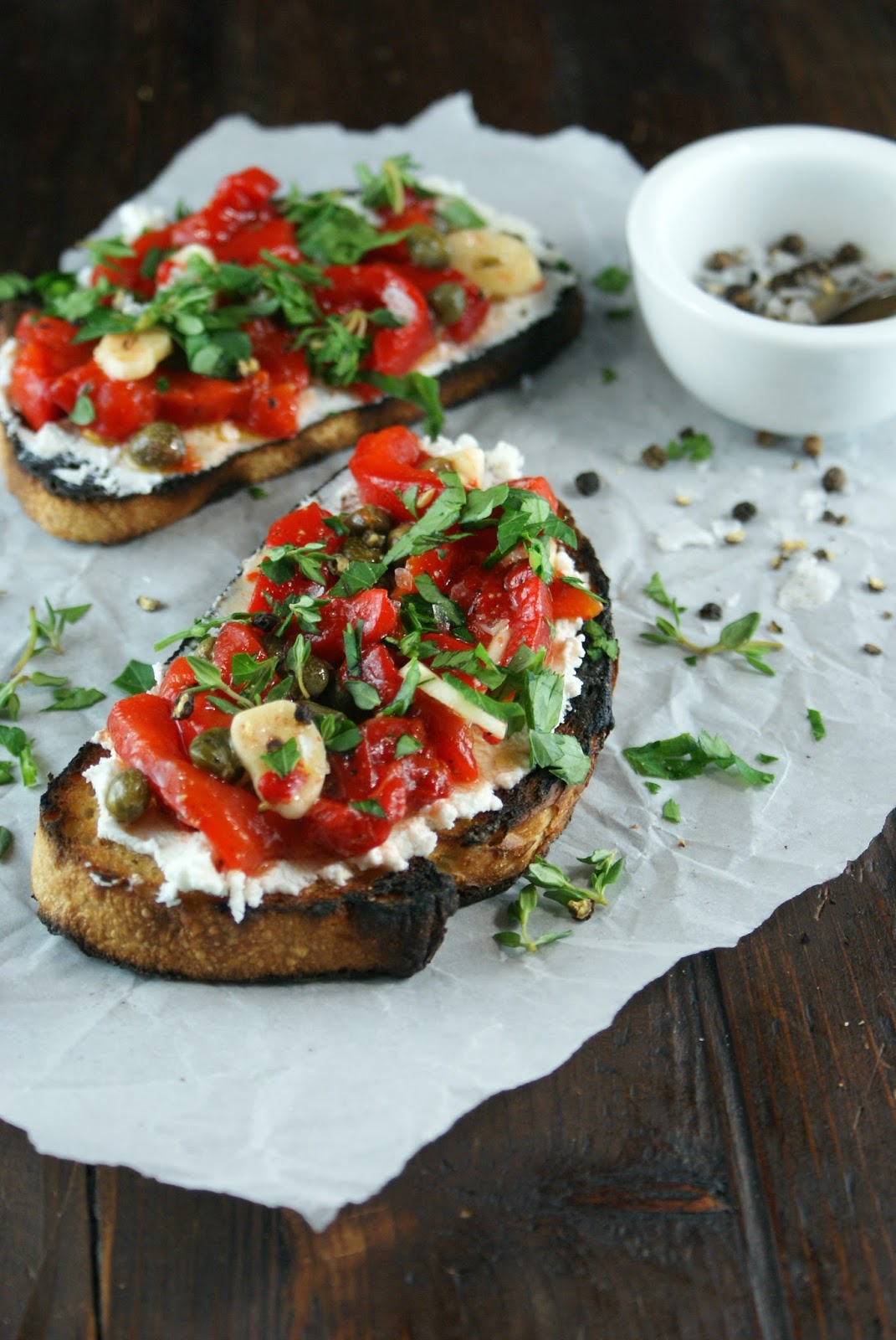 Authentic Suburban Gourmet Roasted Pepper and Chevre Tartine Friday