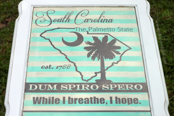 SC State Pride Thrift Store End Table Makeover pitterandglink.com