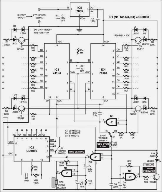 LED Sand-Glass Timer Circuit Diagram | Electronic Circuits Diagram