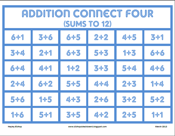 Bishop's Blackboard: An Elementary Education Blog: Addition Connect Four