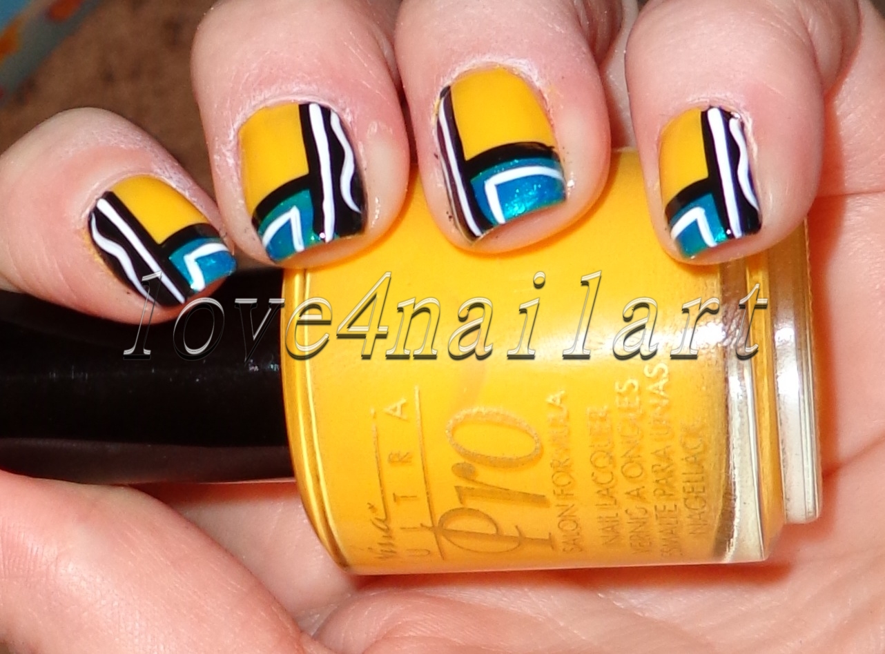 5. Blue and Gold Geometric Nail Art Step by Step - wide 4