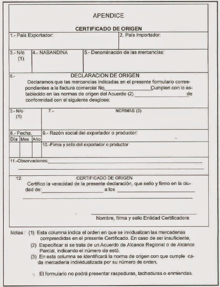 Modelo de Certificado de Origen Comercio Internacional
