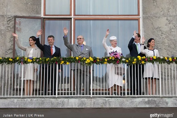 Crown Princess Mary, Crown Prince Frederik of Denmark, Prince Henrik of Denmark, Queen Margarethe II of Denmark, Prince Joachim, and Princess Marie of Denmark, attend a Lunch reception to mark the forthcoming 75th Birthday of Queen Margrethe II of Denmark. at Aarhus City Hall.