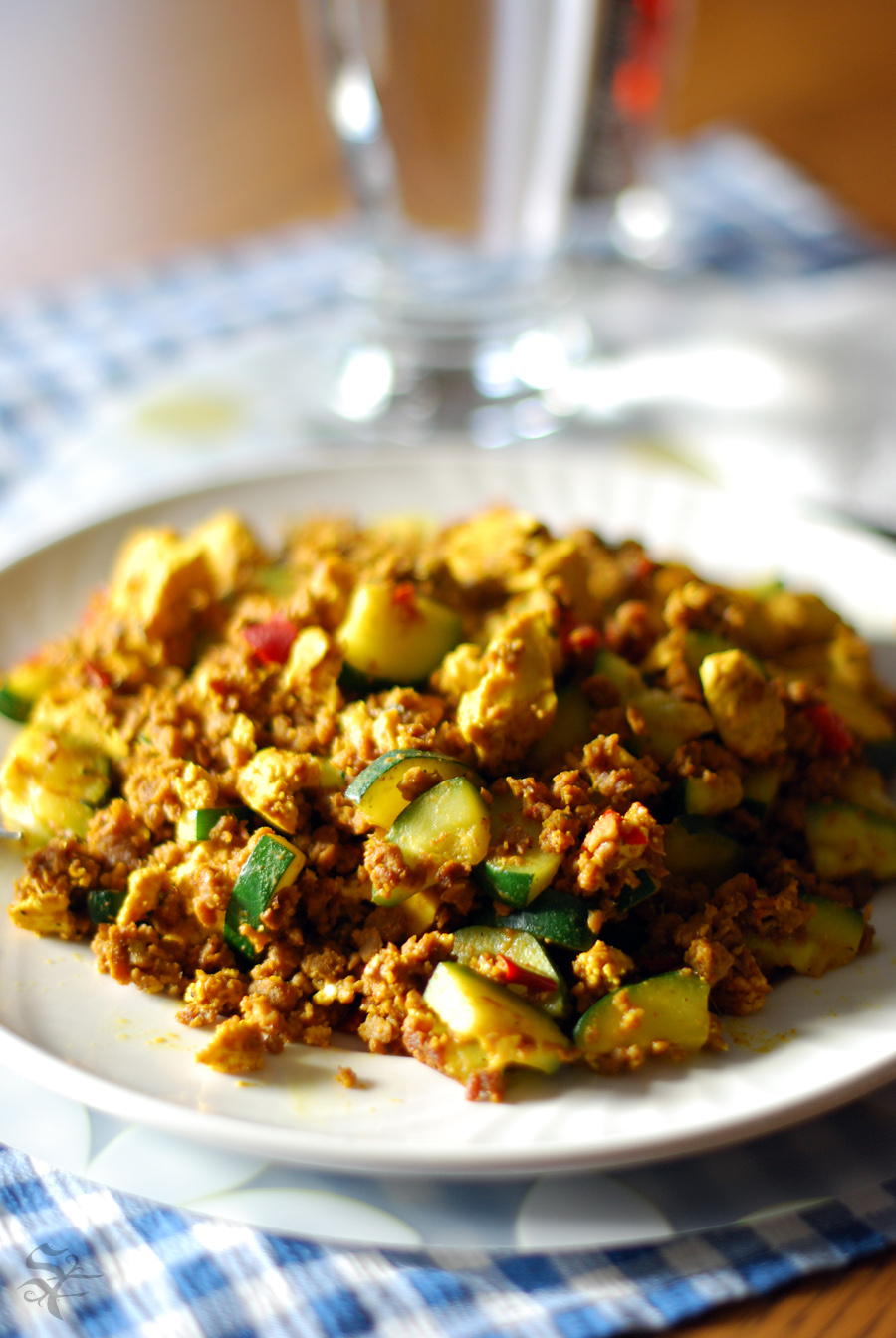 Vegan on the Go Recipe Hummus Zucchini Tofu Scramble