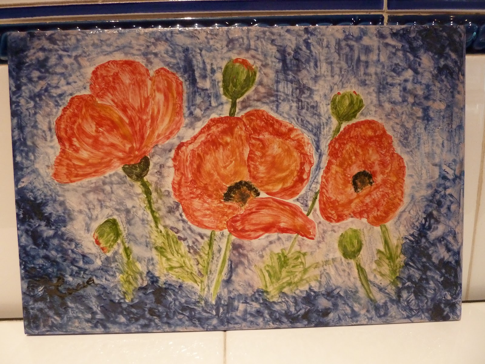 PINTURAS DE LUCIA GARCIA: AZULEJO DECORADO A MANO SOBRE CUBIERTA