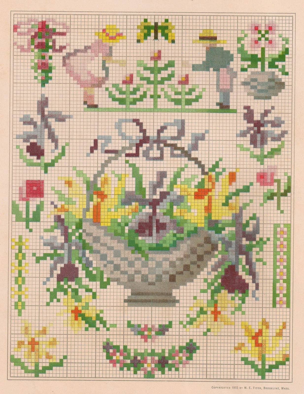 Sentimental Baby Free Vintage Colored Cross Stitch Pattern
