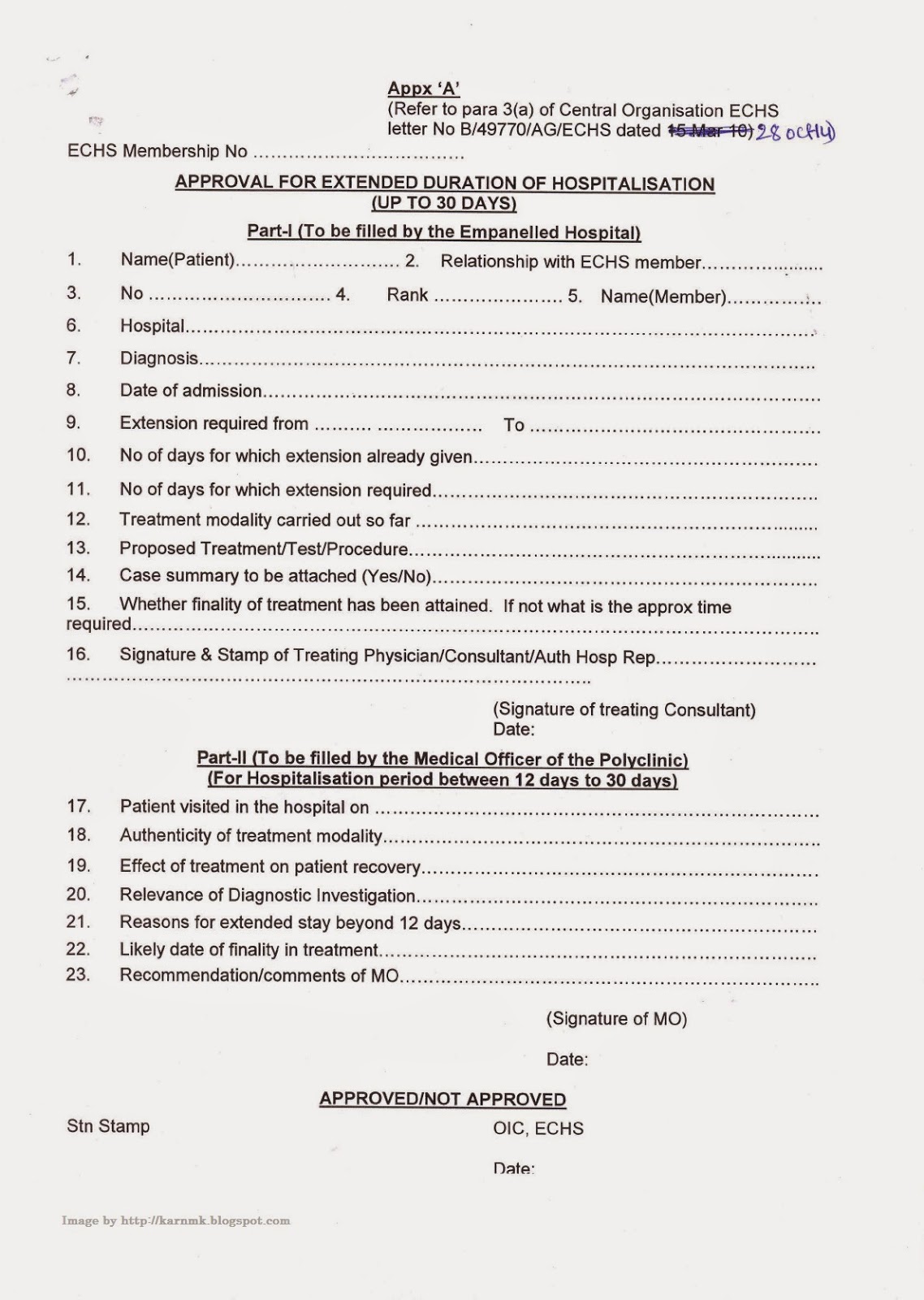 ECHS Revised format of Appx ‘A’, ‘B’ and ‘C’ for approval for extended