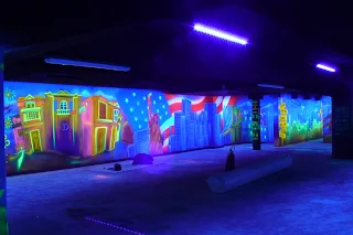 Aranżacja ściany za pomocą farb w ultrafiolecie, artystyczne malowanie ściany, black light mural