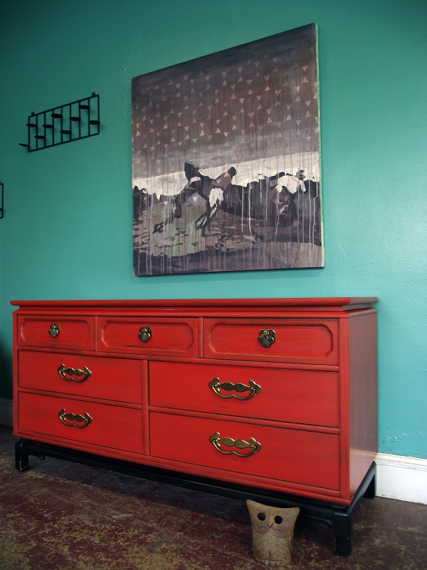Vintage Ground Vintage Red Distressed Seven Drawer Buffet Dresser