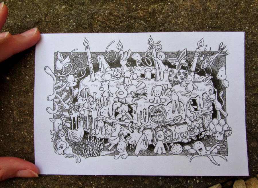 Clare Willcocks Pen and ink doodles for Dad's birthday