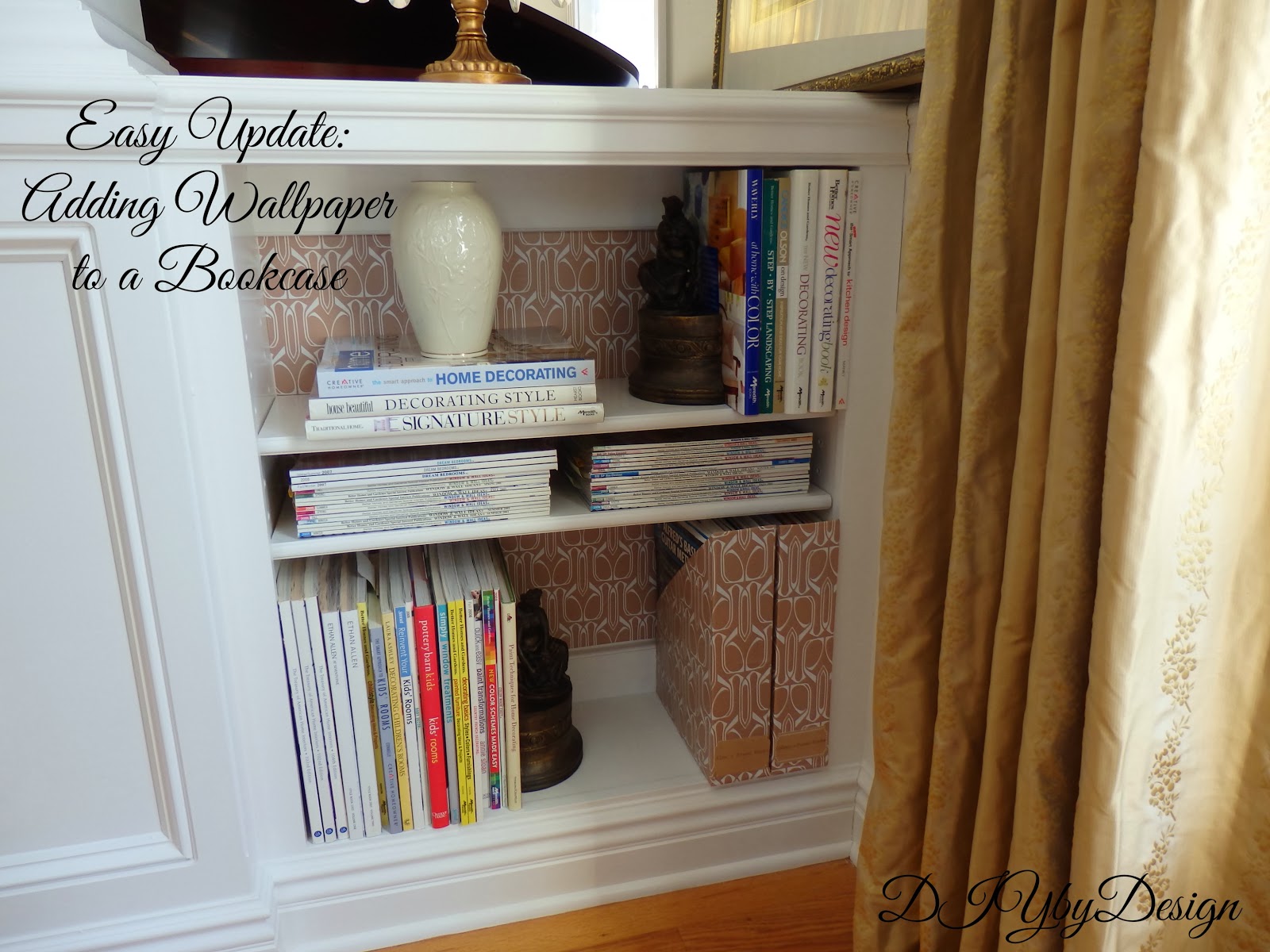 DIY by Design Easy Update Wallpapering the Back of a Bookcase