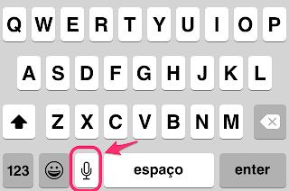 Teclado QWERTY com a tecla ditado selecionada