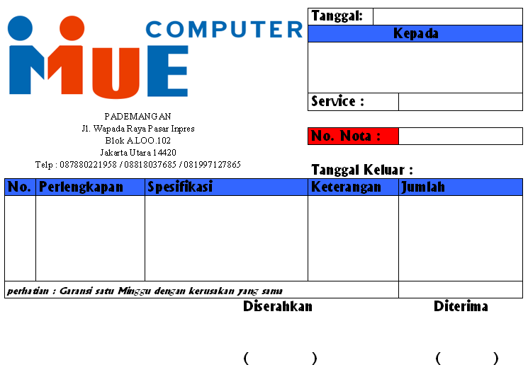 Mue Computer Pembuatan Nota