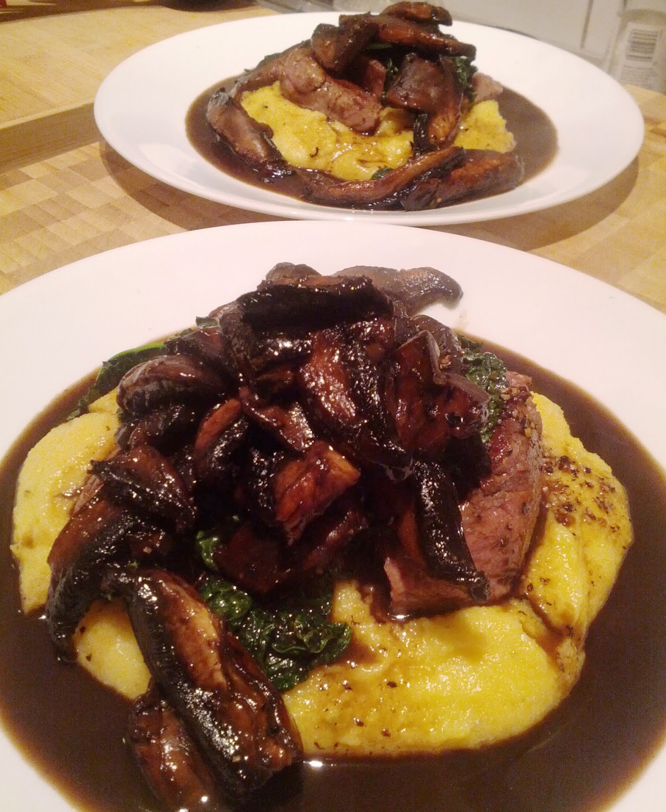 Yum, Healthy and mostly Fast Recipes Beef Eye Fillet with Polenta and Mushroom Jus