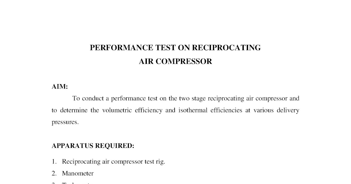 PERFORMANCE TEST ON RECIPROCATING AIR COMPRESSOR Marine Notes