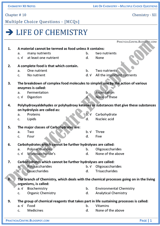 life-of-chemistry-mcqs-chemistry-12th