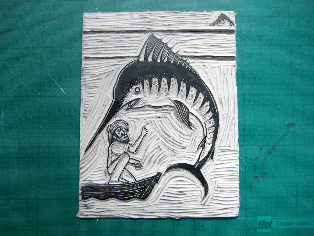 Image result for old man and the sea linocut