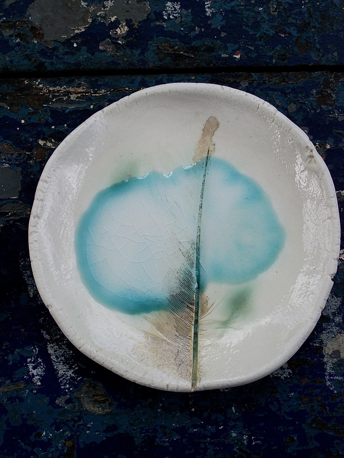 Little Brick House Clayworks Kiln experiments, Melting glass, feather