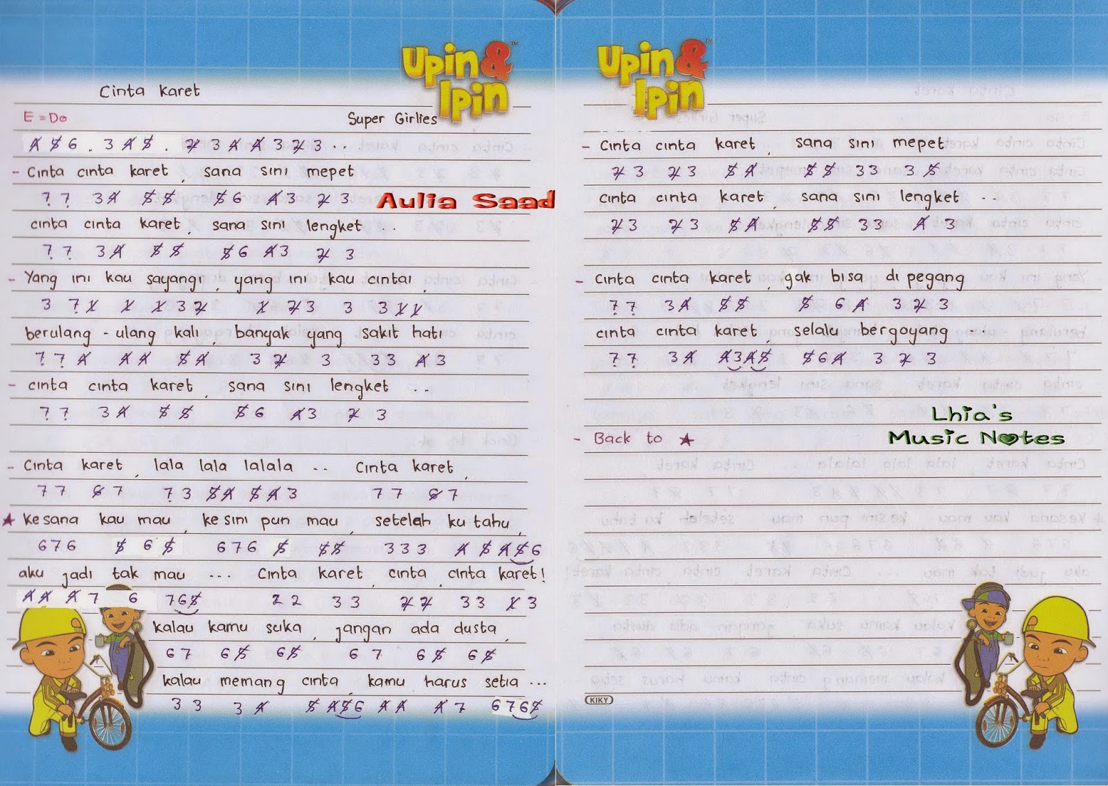 Not Angka Super Girlies Cinta Karet Lhia�s Music Notes