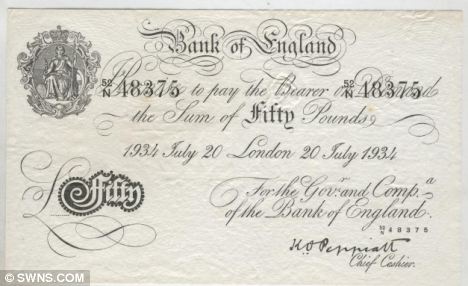 Rare £50 counterfeit notes in "Operation Bernhard" £50 counterfeit